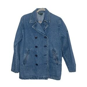 Lauren Jeans Co. Ralph Lauren Women's Blue Pea Coat M Collared Button Pockets